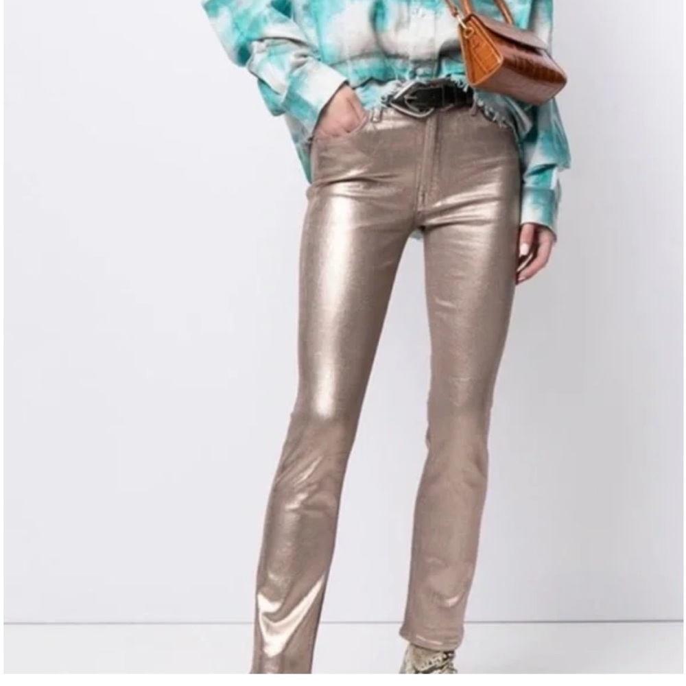 MOTHER Metallic Jeans in gold with a brown undertone
